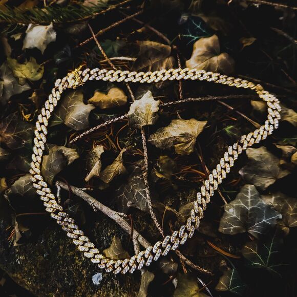 14k GP 9mm Full Stone Cuban Link Necklace 20'' - Picture 2 of 3